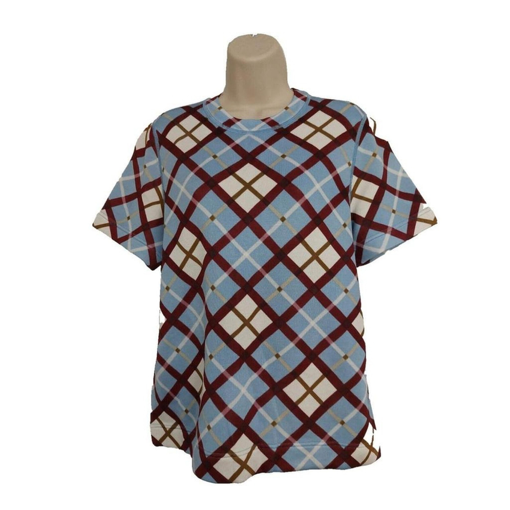 Marc by Marc Jacobs Blue Multi-color Argyle Short Sleeve Top Sz Large - Picture 2 of 8